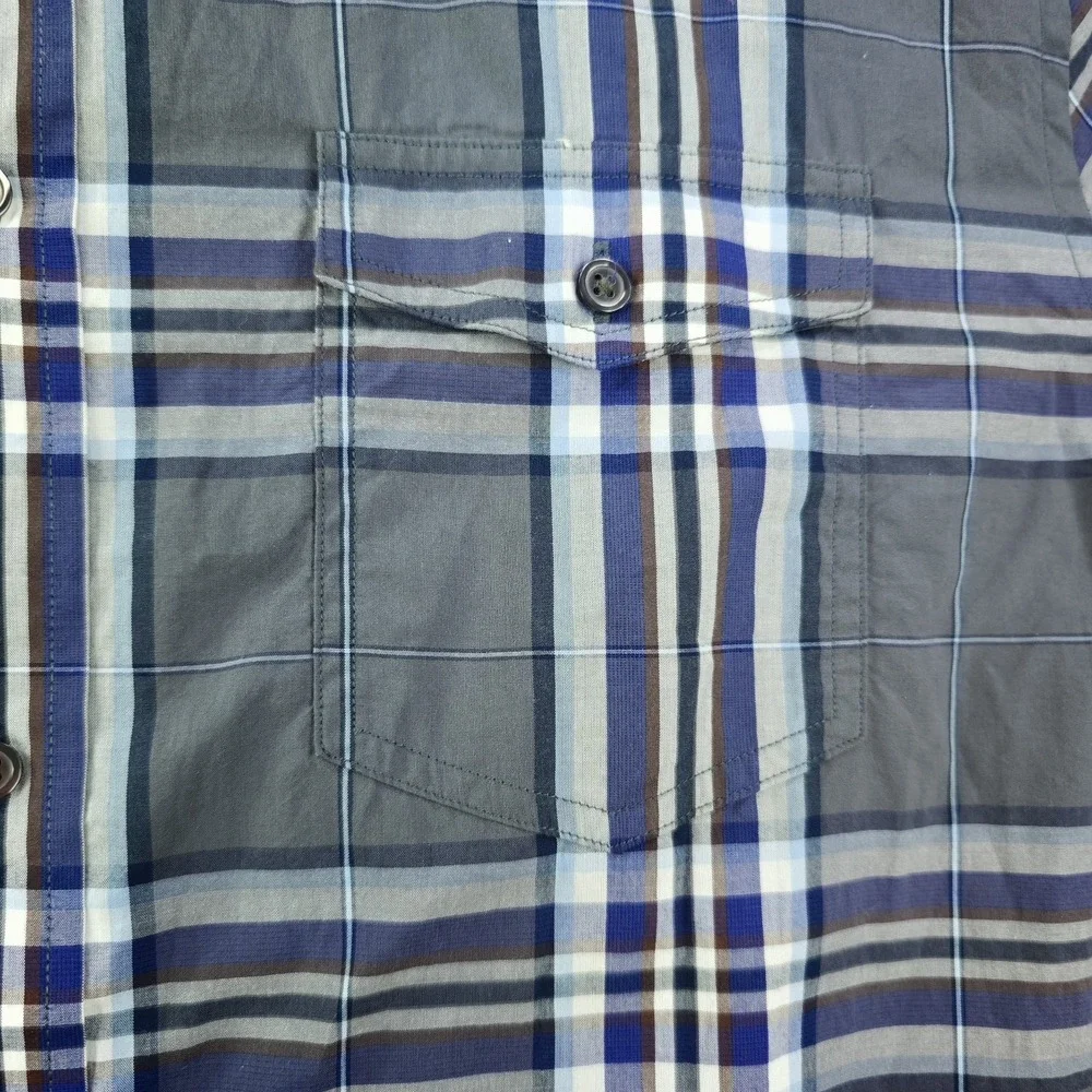 Banana Republic‎ Shirt Mens 2XL 18 18.5 Gray Blue Plaid Long Sleeve Button Up